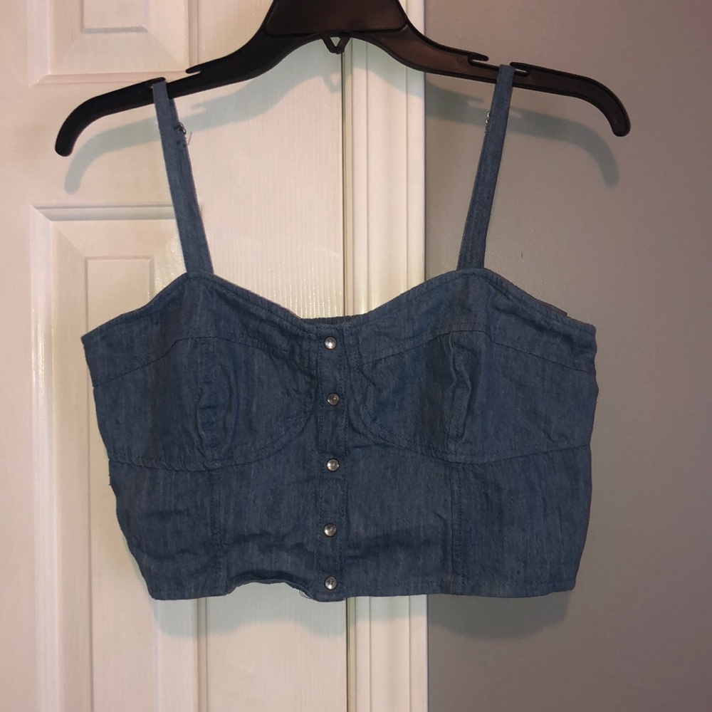 jean button up crop top